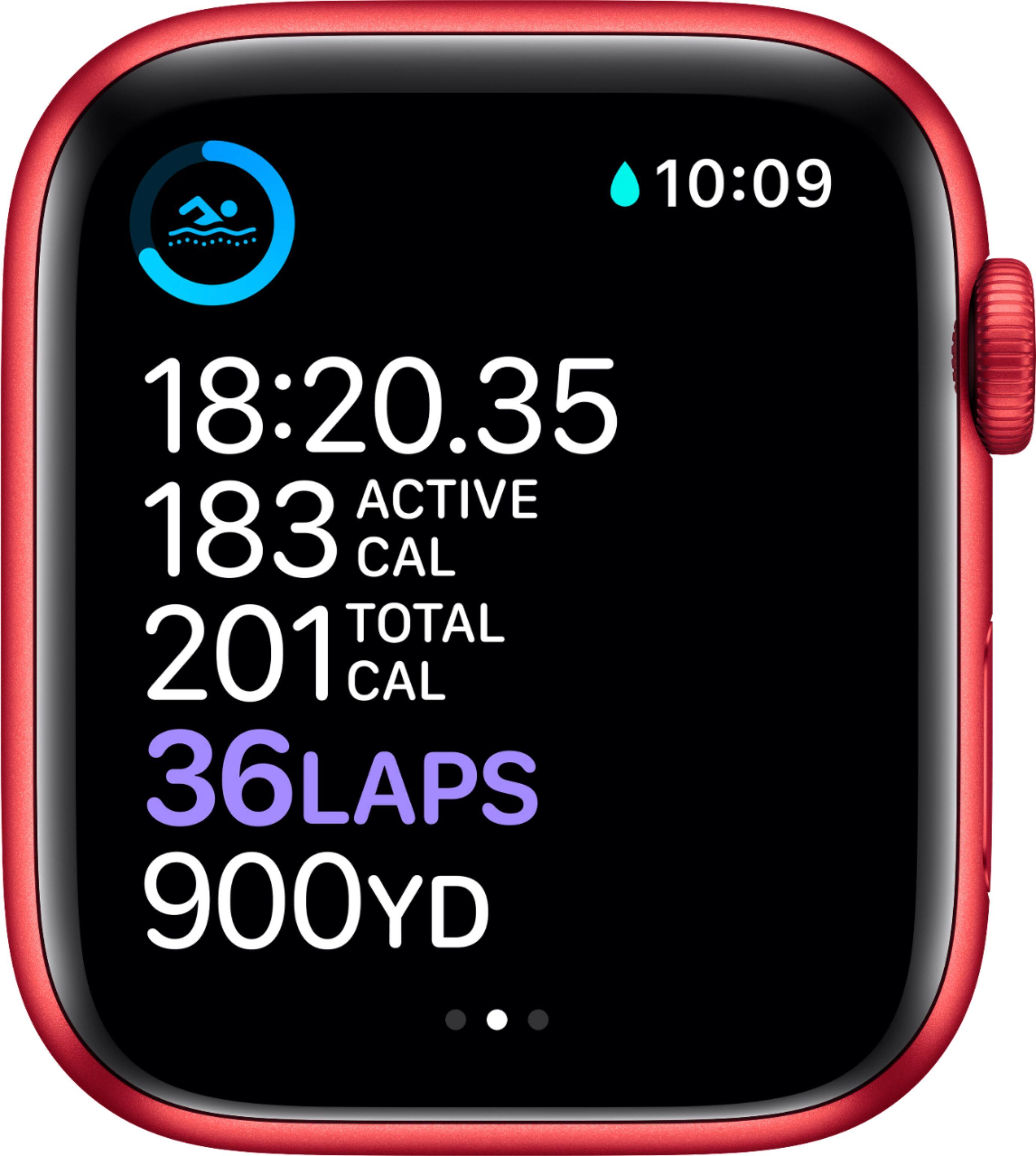 Alt View 13. Apple - Apple Watch Series 6 (GPS) 44mm Aluminum Case with Red Sport Band - (PRODUCT)RED.