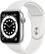 Front. Apple - Apple Watch Series 6 (GPS) 44mm Aluminum Case with White Sport Band - Silver.