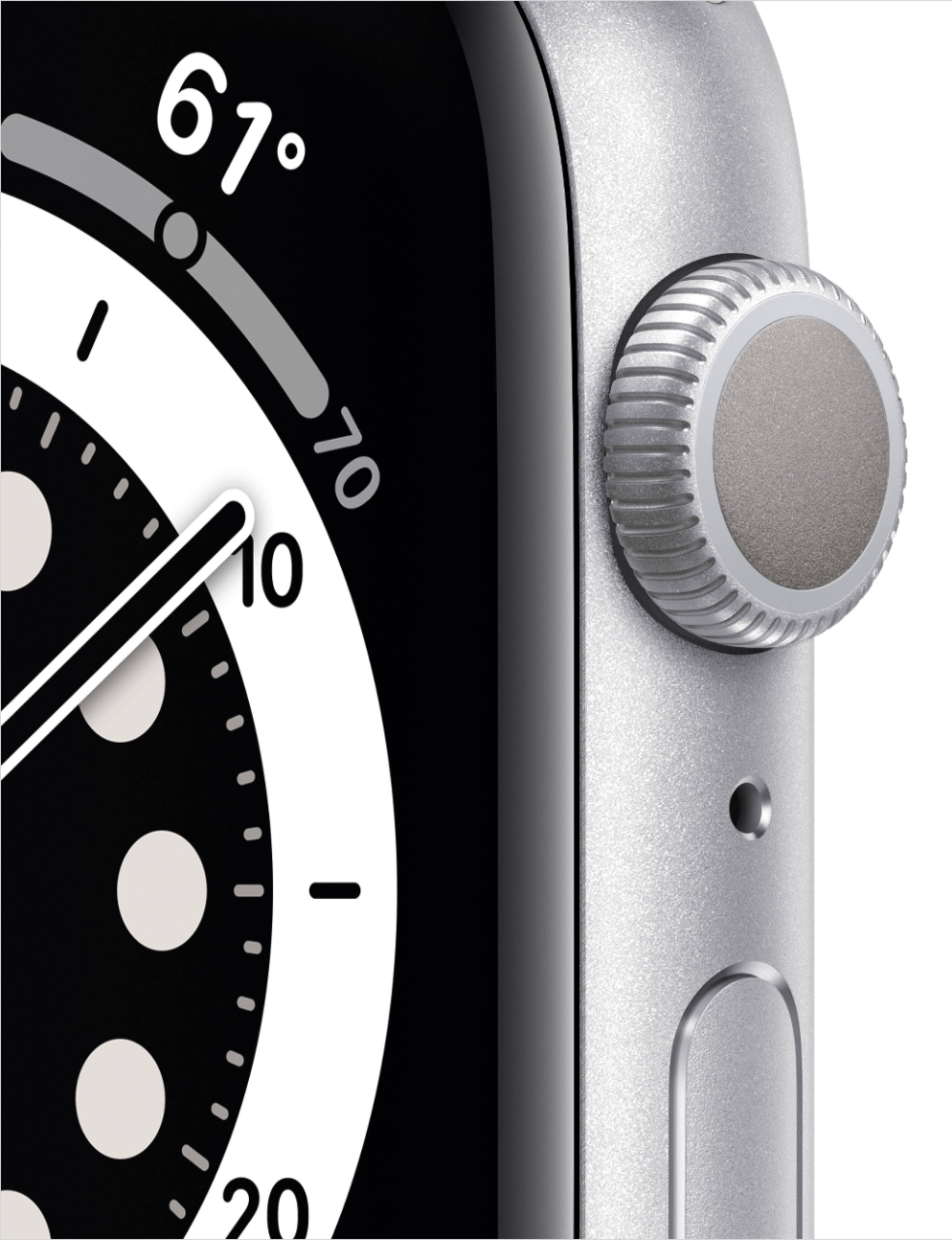 Alt View 11. Apple - Apple Watch Series 6 (GPS) 44mm Aluminum Case with White Sport Band - Silver.