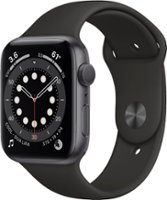 Apple Watch Series 6 (GPS) 44mm Space Gray Aluminum Case with Black Sport Band - Space Gray - Front_Zoom