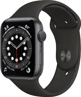 Refurbished Excellent - Apple Watch Series 6 (GPS) 44mm Space Gray Aluminum Case with Black Sport Band - Space Gray - (2020)