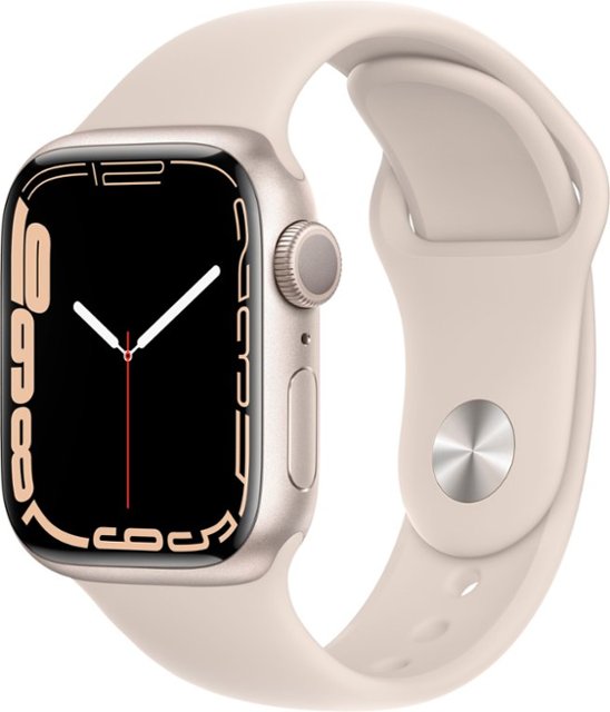 Front Zoom. Apple Watch Series 7 (GPS) 41mm Starlight Aluminum Case with Starlight Sport Band - Starlight.