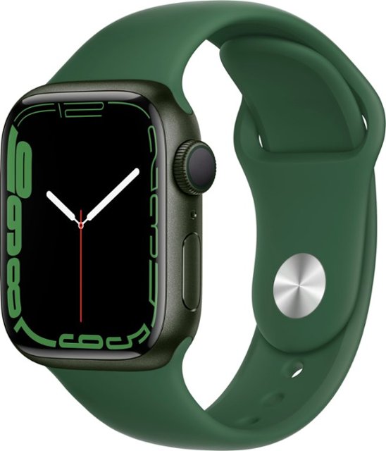Front Zoom. Apple Watch Series 7 (GPS) 41mm Green Aluminum Case with Clover Sport Band - Green.