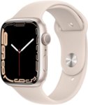 Front. Apple - Apple Watch Series 7 (GPS) 45mm Aluminum Case with Starlight Sport Band - Starlight.