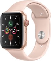 Apple Watch Series 5 (GPS + Cellular) 44mm Gold Aluminum Case with Pink Sand Sport Band - Gold Aluminum - Front_Zoom