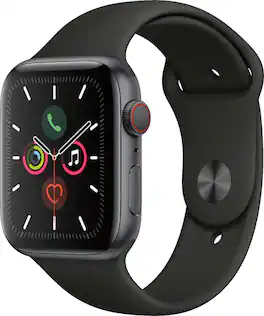 Apple Watch Series 5 (GPS + Cellular) 44mm Aluminum Case with Black Sport Band - Space Gray - (2019)