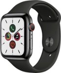 Front Zoom. Apple Watch Series 5 (GPS + Cellular) 44mm Space Black Stainless Steel Case with Black Sport Band - Space Black Stainless Steel.