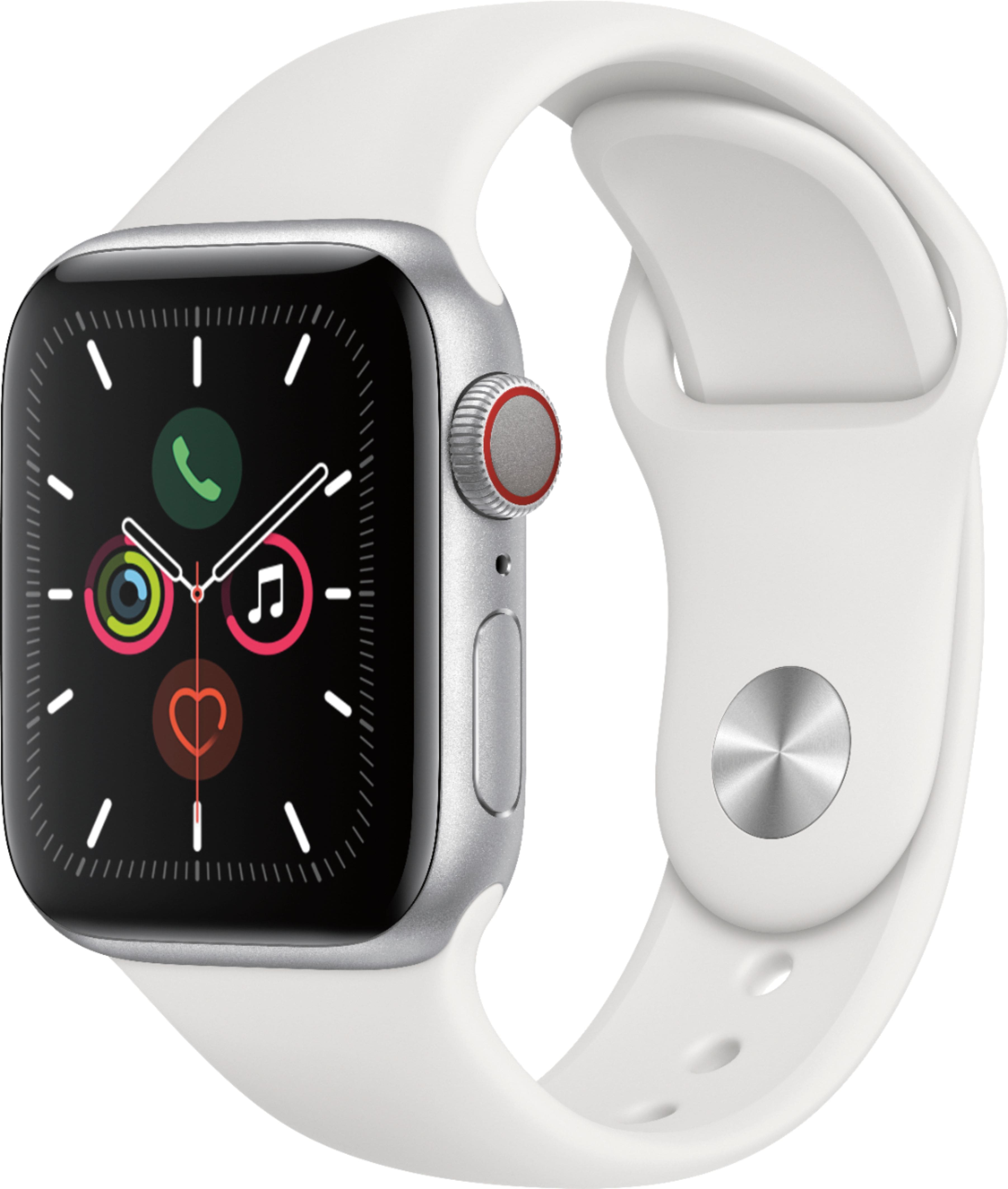 Apple Watch Series 5 (GPS + Cellular) 40mm Silver Aluminum Case with White Sport Band - Silver Aluminum