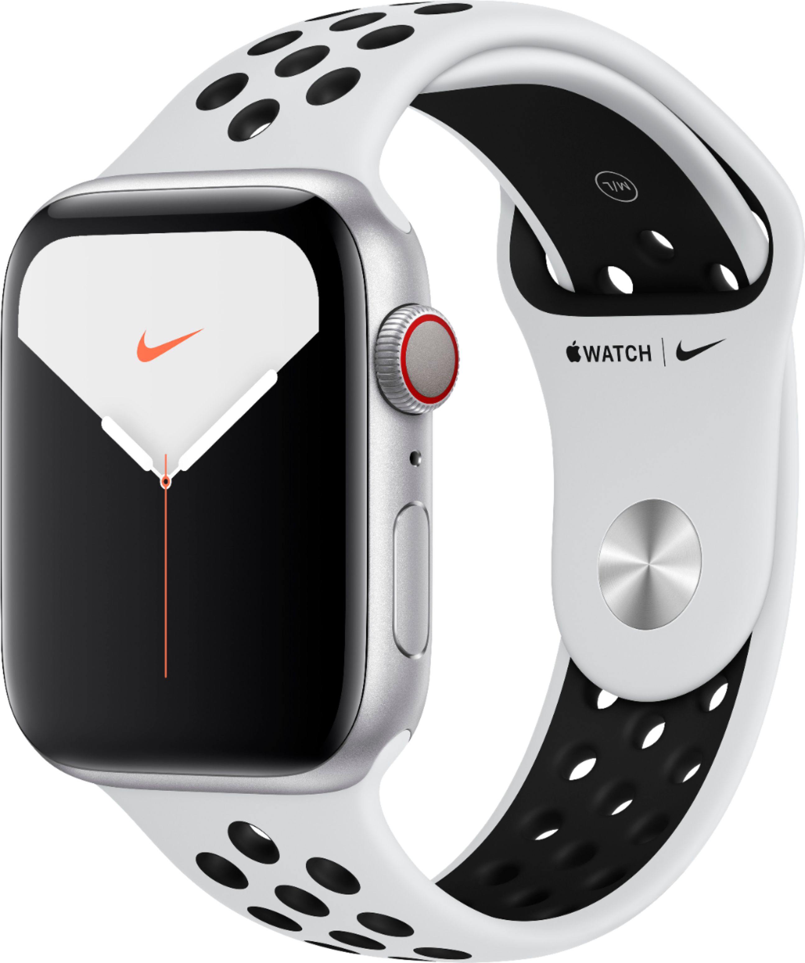 Best Buy: Apple Watch Nike Series 5 (GPS + Cellular) 44mm Aluminum Case  with Pure Platinum/Black Nike Sport Band Silver MX392LL/A