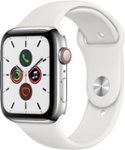 Front Zoom. Apple Watch Series 5 (GPS + Cellular) 44mm Stainless Steel Case with White Sport Band - Stainless Steel.