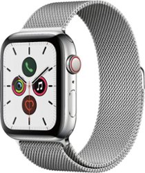 Apple Watch Series 5 (GPS + Cellular) 44mm Stainless Steel Case with Stainless Steel Milanese Loop - Stainless Steel - Front_Zoom