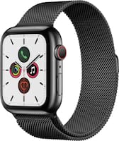 Apple - Apple Watch Series 5 (GPS + Cellular) 44mm Space Black Stainless Steel Case with Space Black Milanese Loop - Space Black Stainless Steel - Front_Zoom