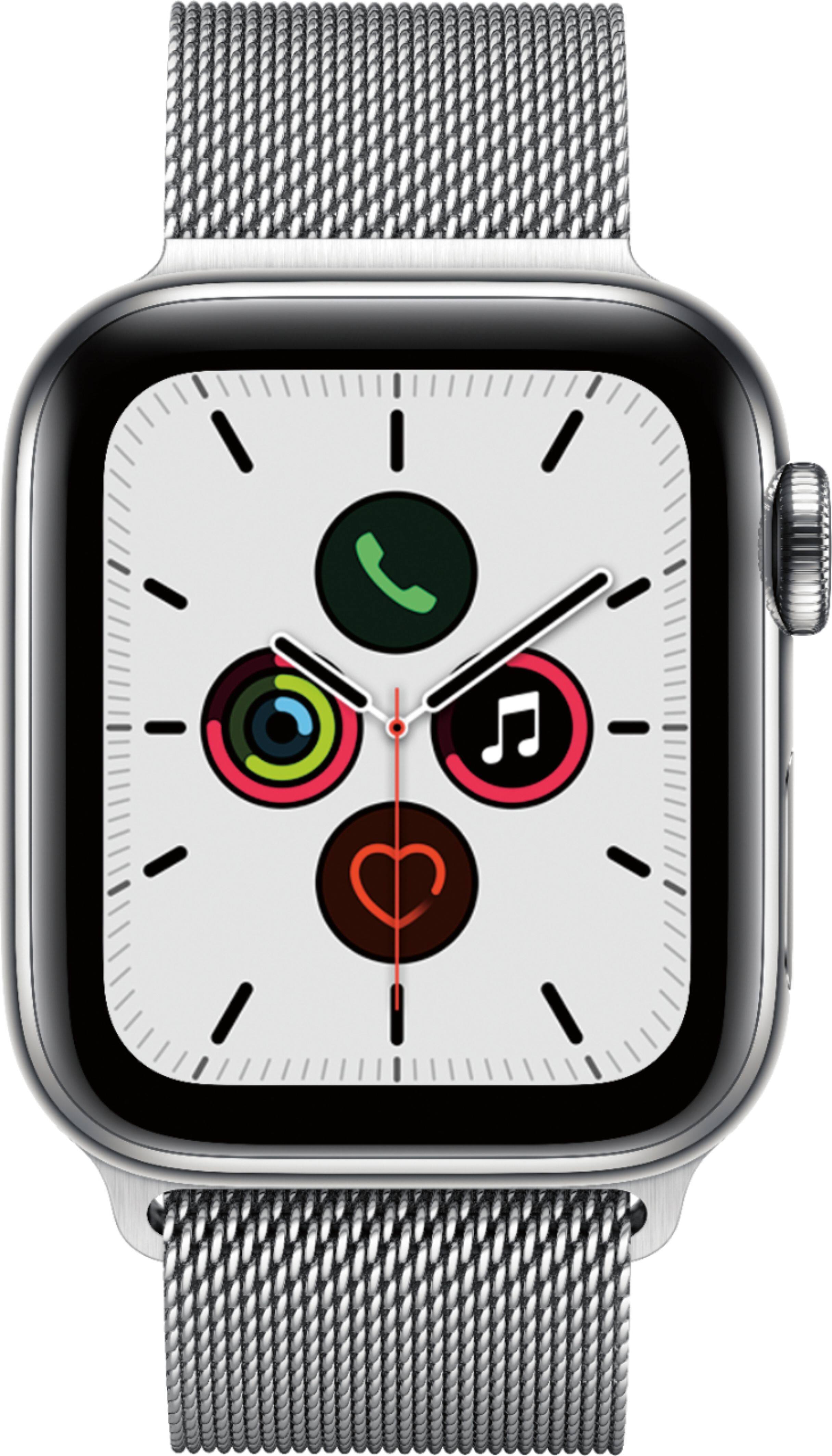 Alt View 11. Apple - Apple Watch Series 5 (GPS + Cellular) 40mm Stainless Steel Case with Stainless Steel Milanese Loop - Stainless Steel.