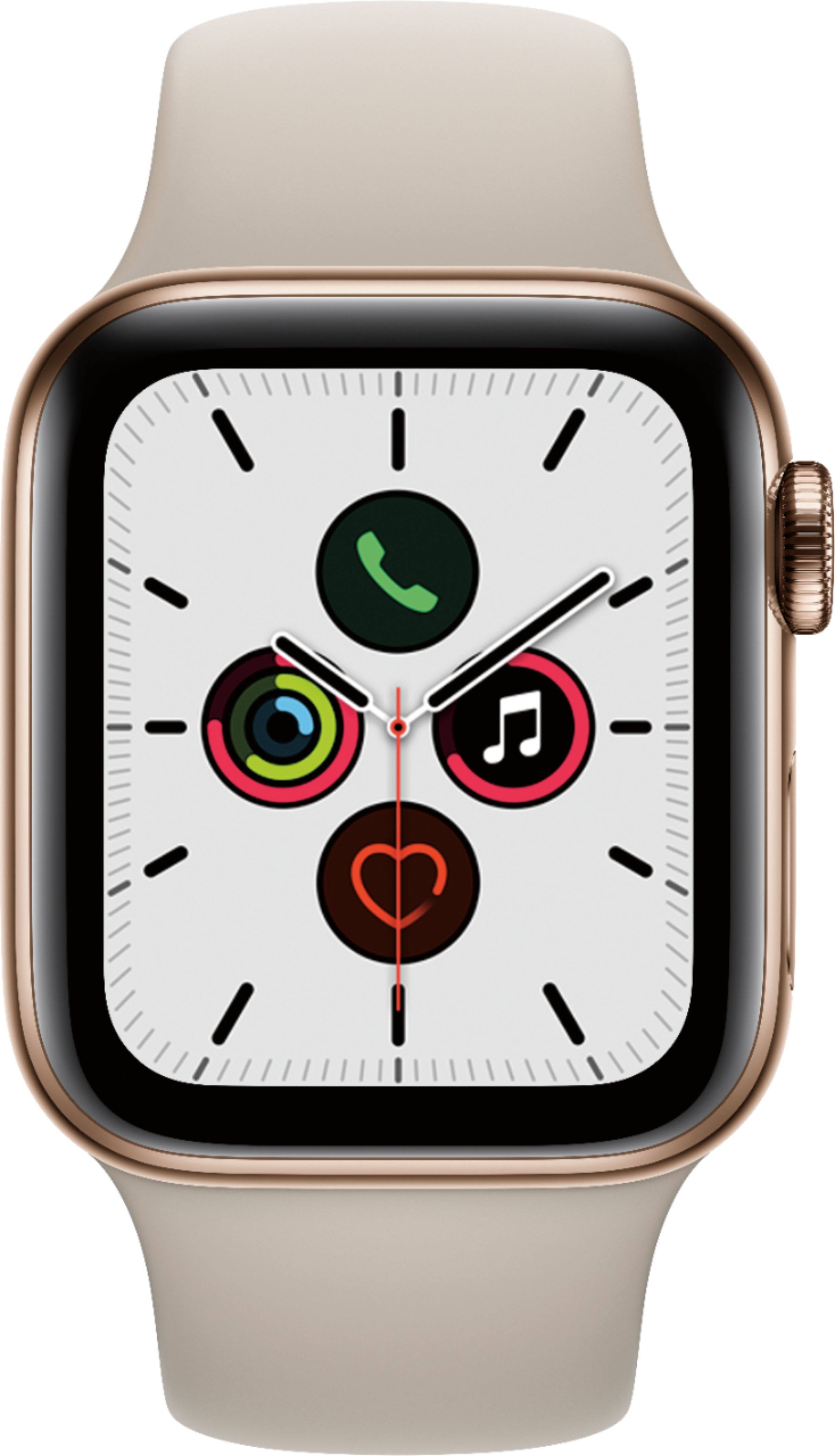 Alt View 11. Apple - Apple Watch Series 5 (GPS + Cellular) 40mm Stainless Steel Case with Stone Sport Band - Gold.