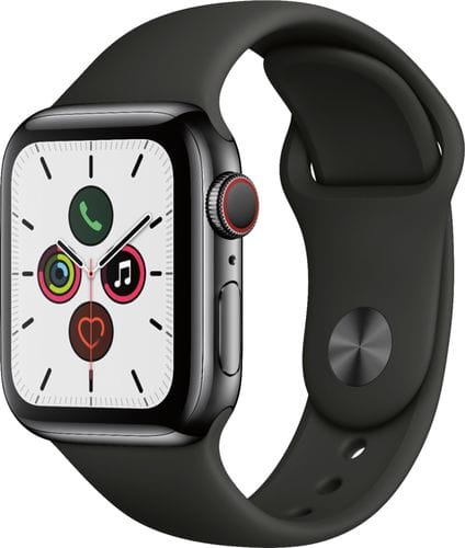 Apple Watch Series 5 (GPS + Cellular) 40mm Space Black Stainless Steel Case with Black Sport Band - Space Black Stainless Steel