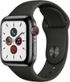 Front Zoom. Apple Watch Series 5 (GPS + Cellular) 40mm Space Black Stainless Steel Case with Black Sport Band - Space Black Stainless Steel.