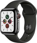 Front Zoom. Apple Watch Series 5 (GPS + Cellular) 40mm Stainless Steel Case with Black Sport Band - Space Black Stainless Steel.