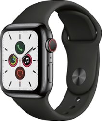 Apple Watch Series 5 (GPS + Cellular) 40mm Stainless Steel Case with Black Sport Band - Space Black Stainless Steel - Front_Zoom