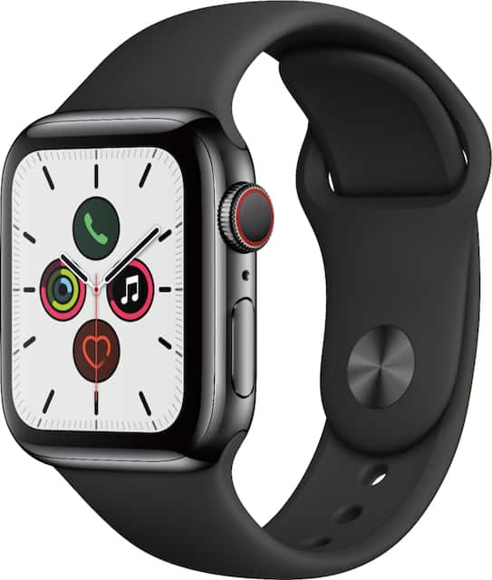 Apple Watch Series 5 GPS + Cellular mm Stainless Steel Case with Black  Sport Band Space Black Stainless Steel MWWW2LL/A   Best Buy