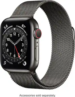 Refurbished Apple Watch Series 6 (GPS + Cellular) 40mm Graphite Stainless Steel Case with Graphite Milanese Loop - Silver - (2020)