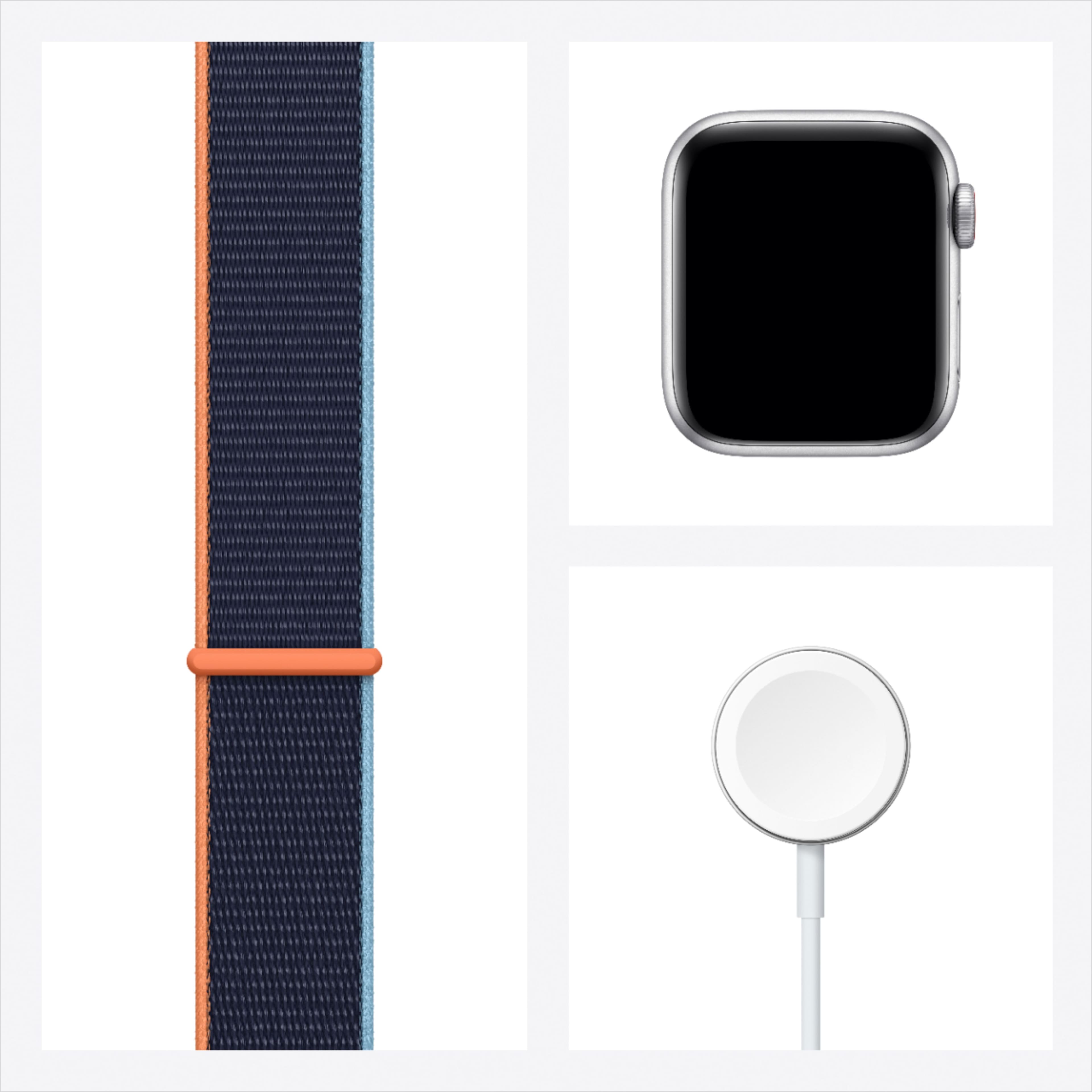 Alt View 16. Apple - Apple Watch SE (GPS + Cellular) 40mm Aluminum Case with Deep Navy Sport Loop - Silver.