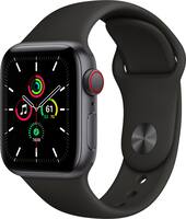 Apple Watch SE (GPS + Cellular) 40mm Space Gray Aluminum Case with Black Sport Band - Space Gray - Front_Zoom