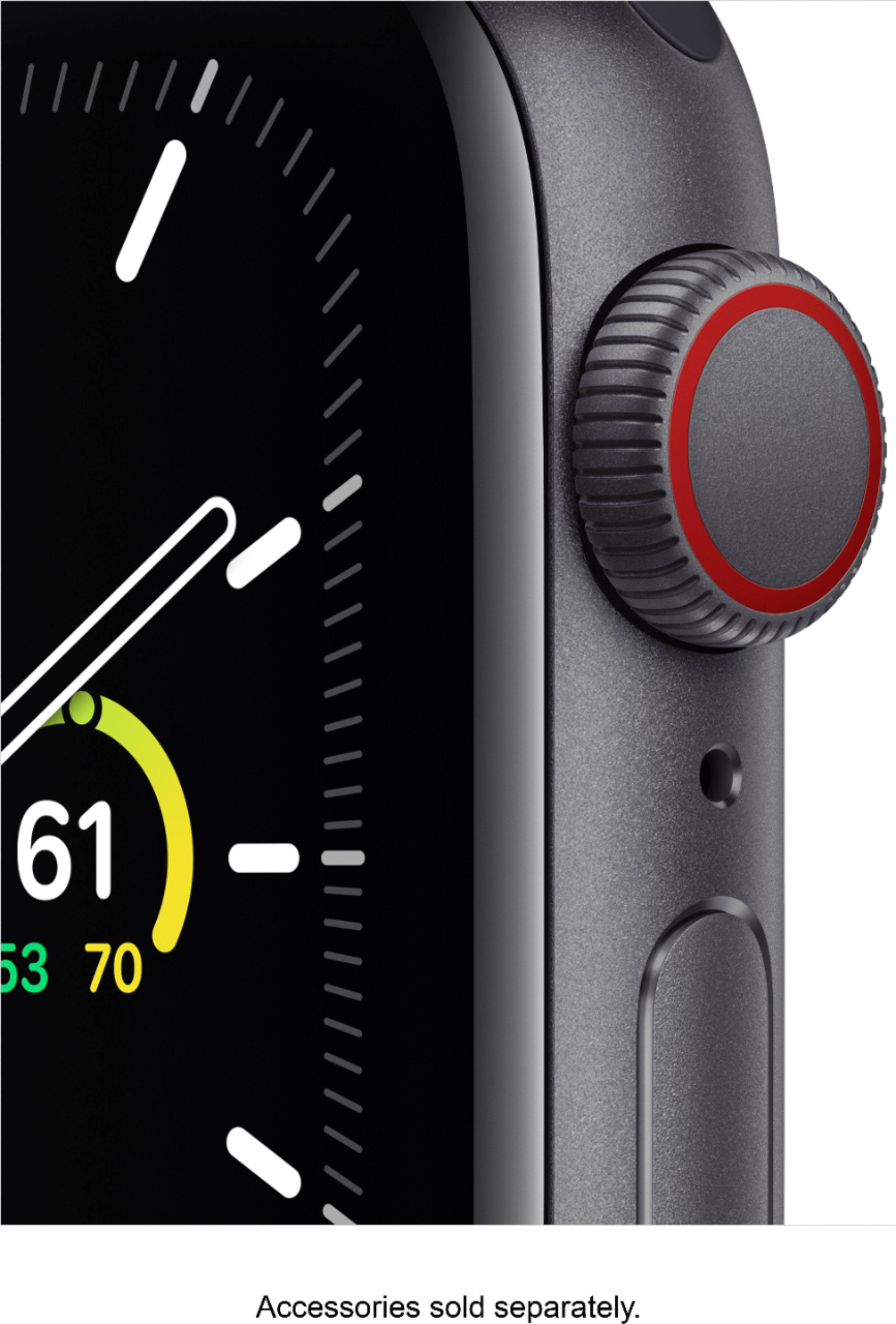 Alt View 11. Apple - Apple Watch SE (1st Generation, GPS + Cellular) 40mm Aluminum Case with Charcoal Sport Loop - Space Gray.