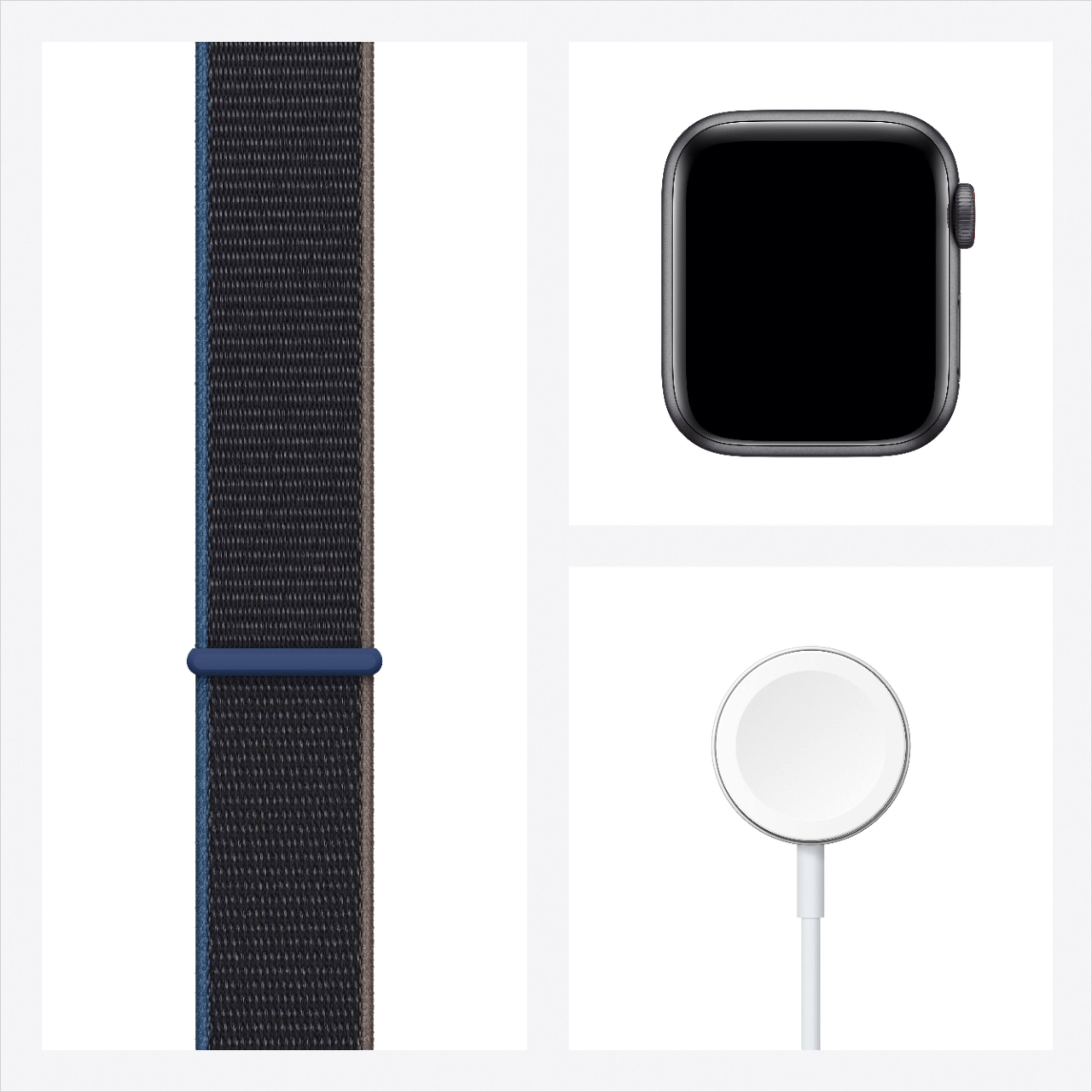 Alt View 16. Apple - Apple Watch SE (1st Generation, GPS + Cellular) 40mm Aluminum Case with Charcoal Sport Loop - Space Gray.