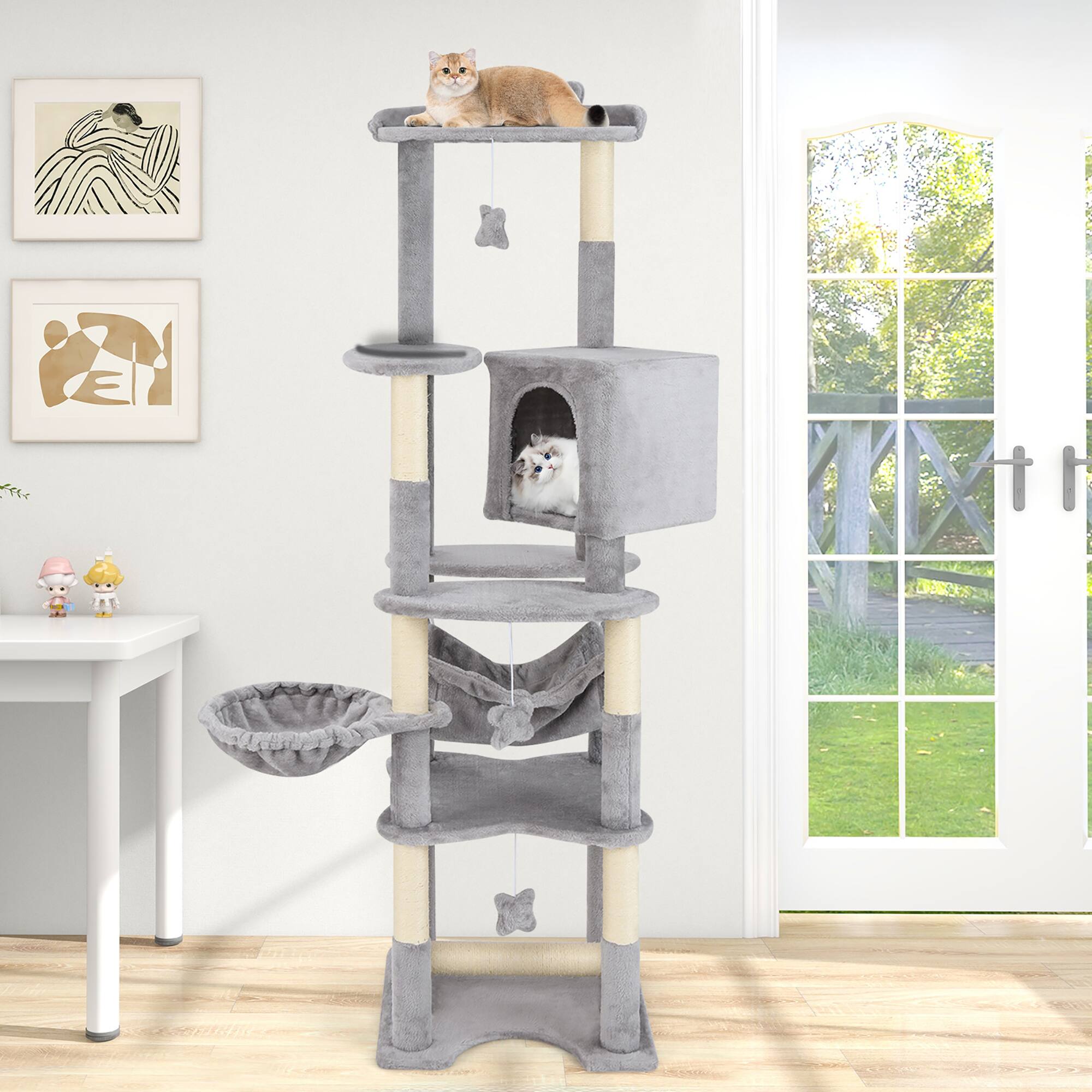 Alt View 3. Gymax - Gymax 69'' Tall Cat Tree w/ Top Perch Cozy Condo Basket Bed Hammock Basket Bed Indoor.