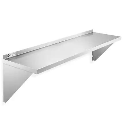 Front. KUTLER - Stainless Steel Shelf - NSF Commercial Kitchen Wall Shelving - Silver.
