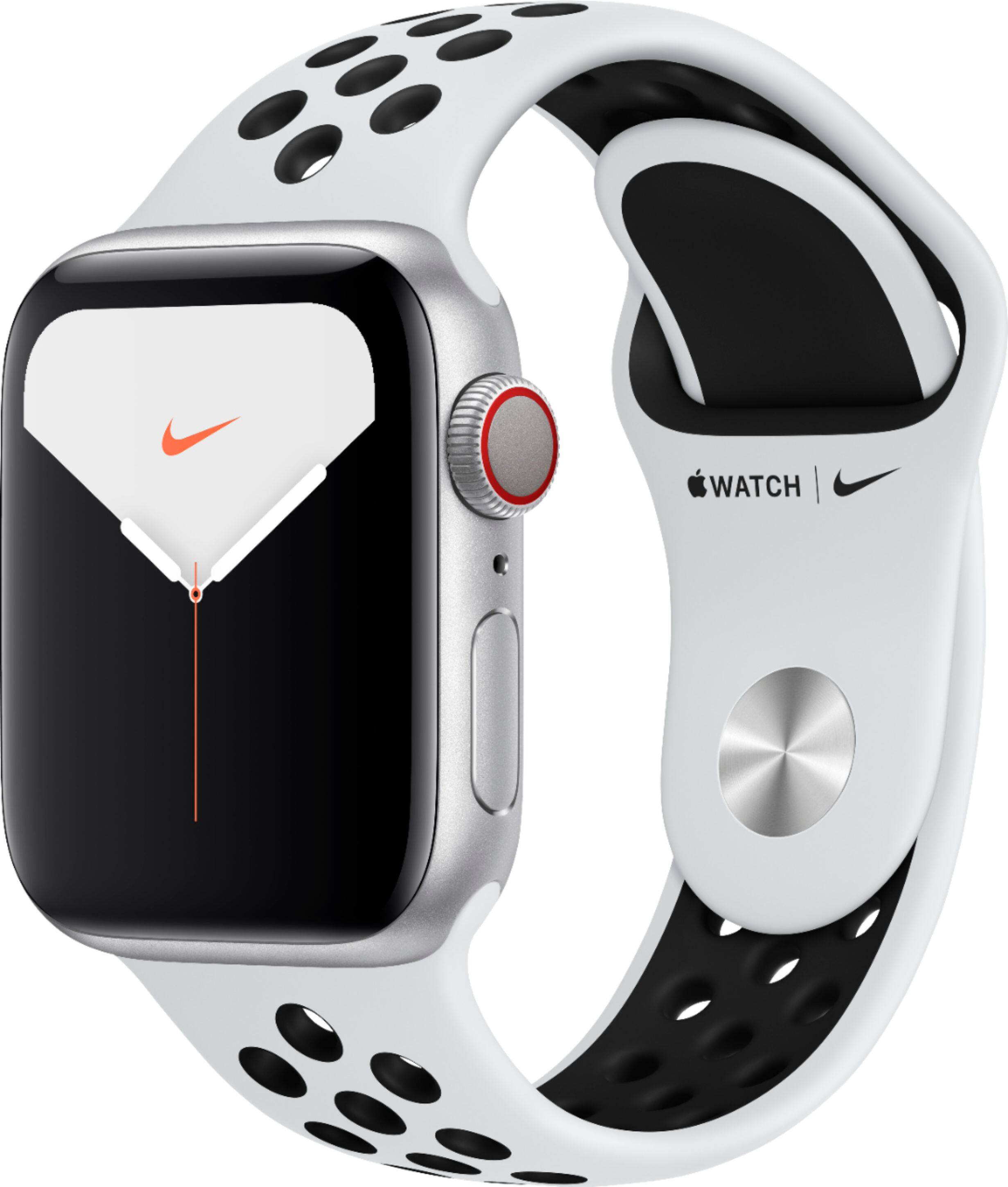 Best Buy Apple Watch Nike Series 5 GPS Cellular 40mm Silver Aluminum Case with Pure Platinum Black Nike Sport Band Silver Aluminum AT T