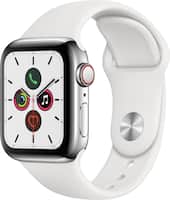 Apple Watch Series 5 (GPS + Cellular) 40mm Stainless Steel Case with White Sport Band - Stainless Steel (AT&T) - Front_Zoom