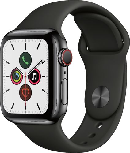 Apple Watch Series 5 (GPS + Cellular) 40mm Space Black Stainless Steel Case with Black Sport Band - Space Black Stainless Steel (AT&T)