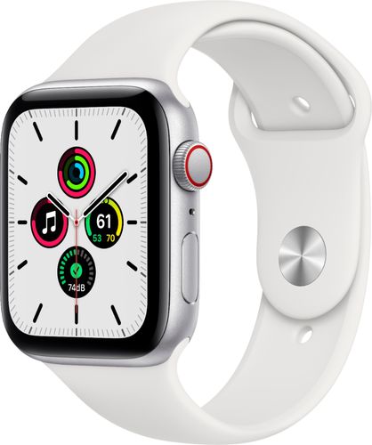 Apple Watch SE (GPS + Cellular) 44mm Silver Aluminum Case with White Sport Band - Silver (AT&T)