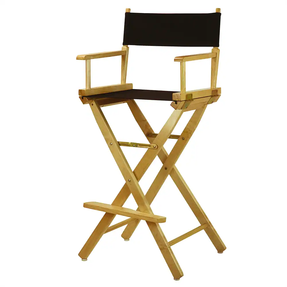 Angle. FurniFact - Foldable Director Chair with Natural Wood Frame and Black Canvas - Natural Frame/Black Canvas.