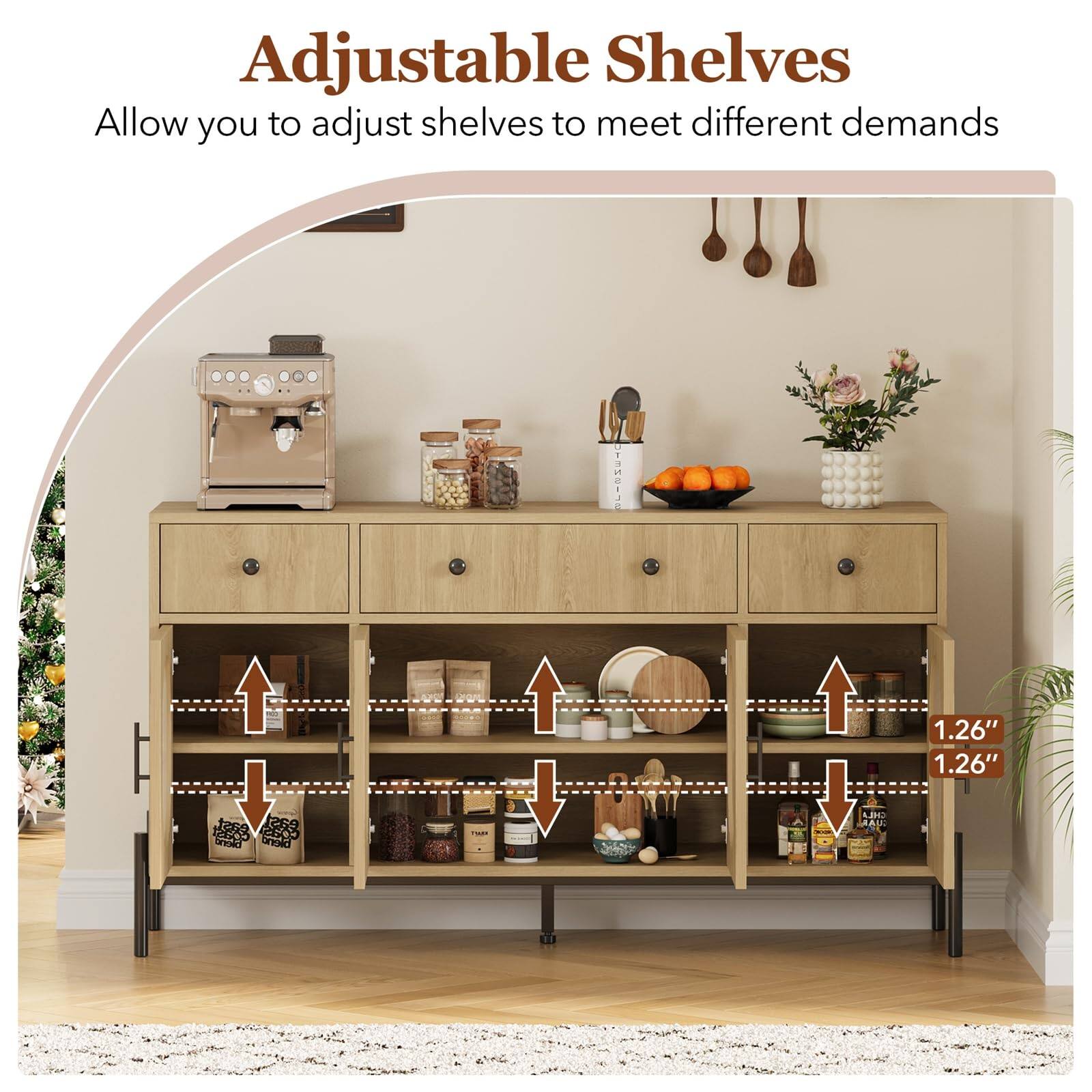 Adjustable Shelves  
Allow you to adjust shelves to meet different demands  

1.26" ID  
1.26"