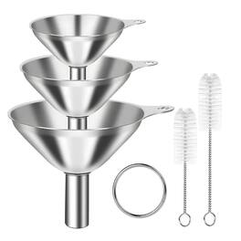 Kitcheniva - 3 Stainless Steel Kitchen Funnel Set With 2 Brushes - Silver