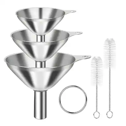 Front. Kitcheniva - 3 Stainless Steel Kitchen Funnel Set With 2 Brushes - Silver.