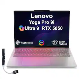 Lenovo - Yoga Pro 9i Laptop 16.0 2.8K Display (Ultra 9-285H, 32GB, 1TB SSD, GeForce RTX 5050, Win 11 Pro) w/USB Hub - Luna Grey