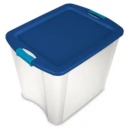 Front. Sterilite - Sterilite 26 Gallon Latch & Carry Plastic Storage Tote Container Box, 12 Pack - Clear/ True Blue.