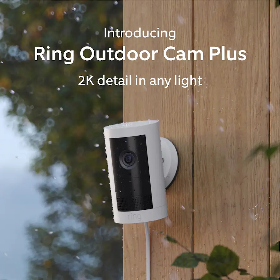 Ring Outdoor Cam Plus, Plug In, Wide Angle 2K Video, Low Light Sight ...