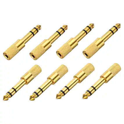 Front. Unique Bargains - 8pcs TRS6.35mm M to 3.5mm F Connector Stereo Zinc Alloy Gold Adapter for Mics/Guitars/Speakers/pcs Signal Conversion - Gold.