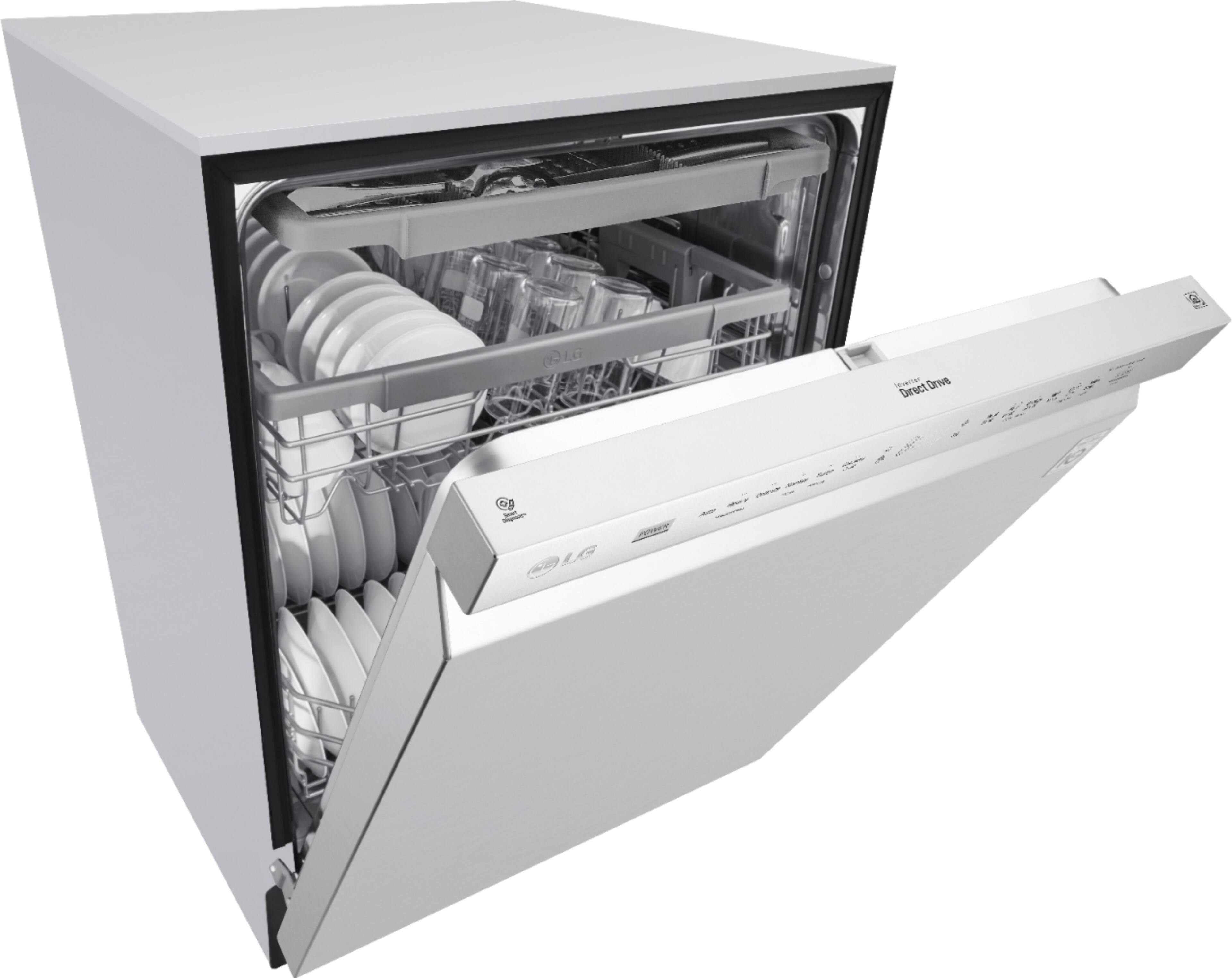 Angle. LG - 24" Front-Control Built-In Smart Wifi-Enabled Dishwasher with Stainless Steel Tub, Quadwash, and 3rd Rack - Stainless Steel.