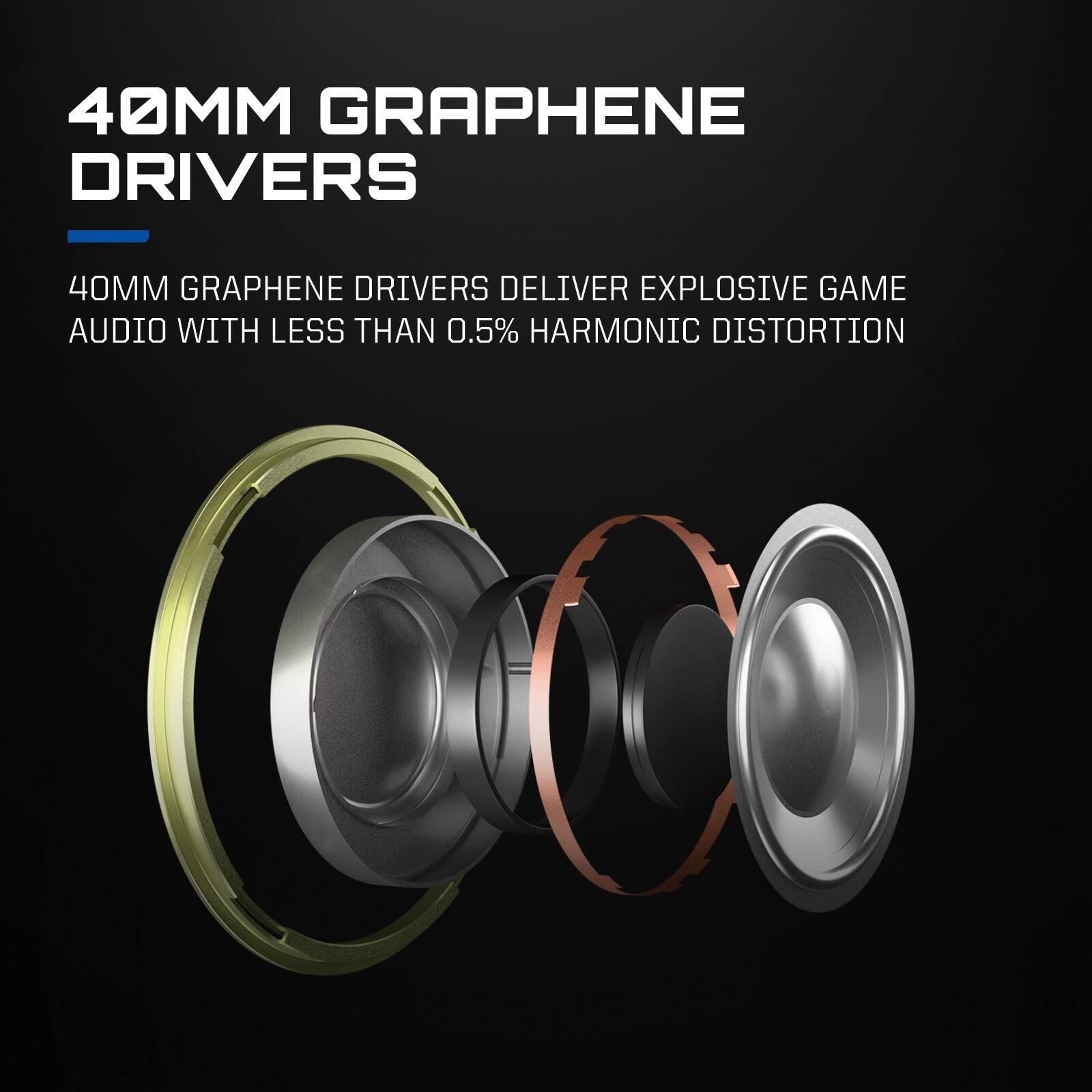 40MM GRAPHENE DRIVERS

40MM GRAPHENE DRIVERS DELIVER EXPLOSIVE GAME AUDIO WITH LESS THAN 0.5% HARMONIC DISTORTION