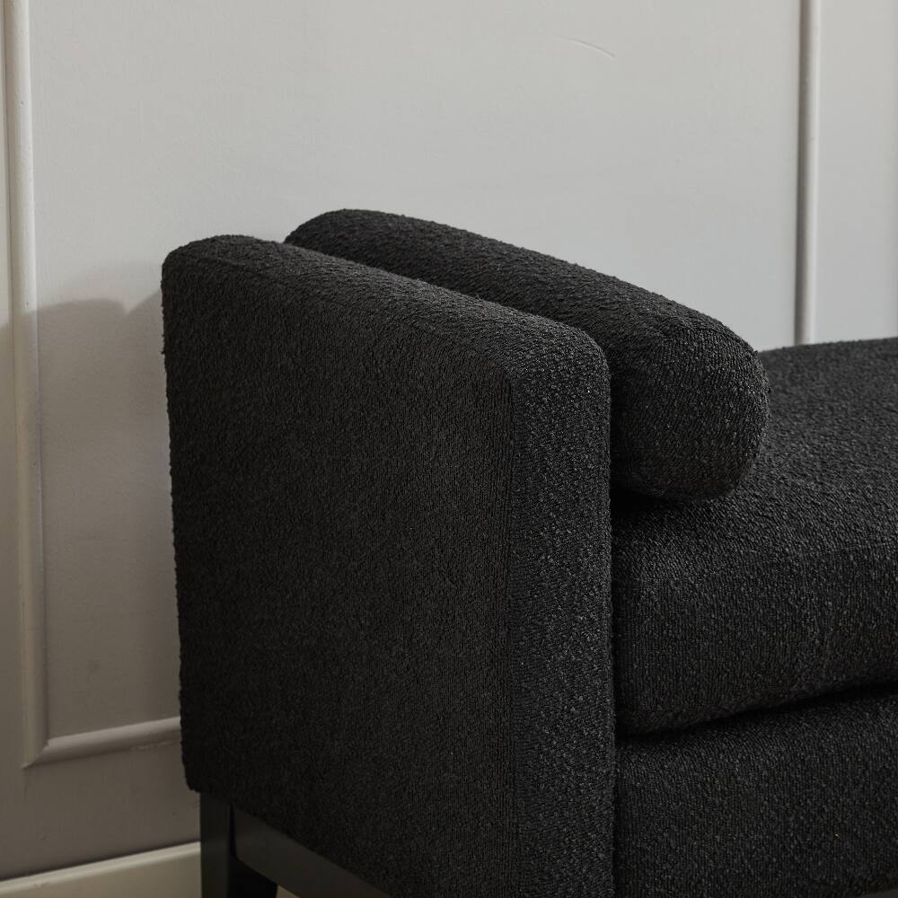 Alt View 2. Ropilly - Ropilly Upholstered End of Bed Bench Black Boucle Entryway Bench with Arms and Bolsters - Black.