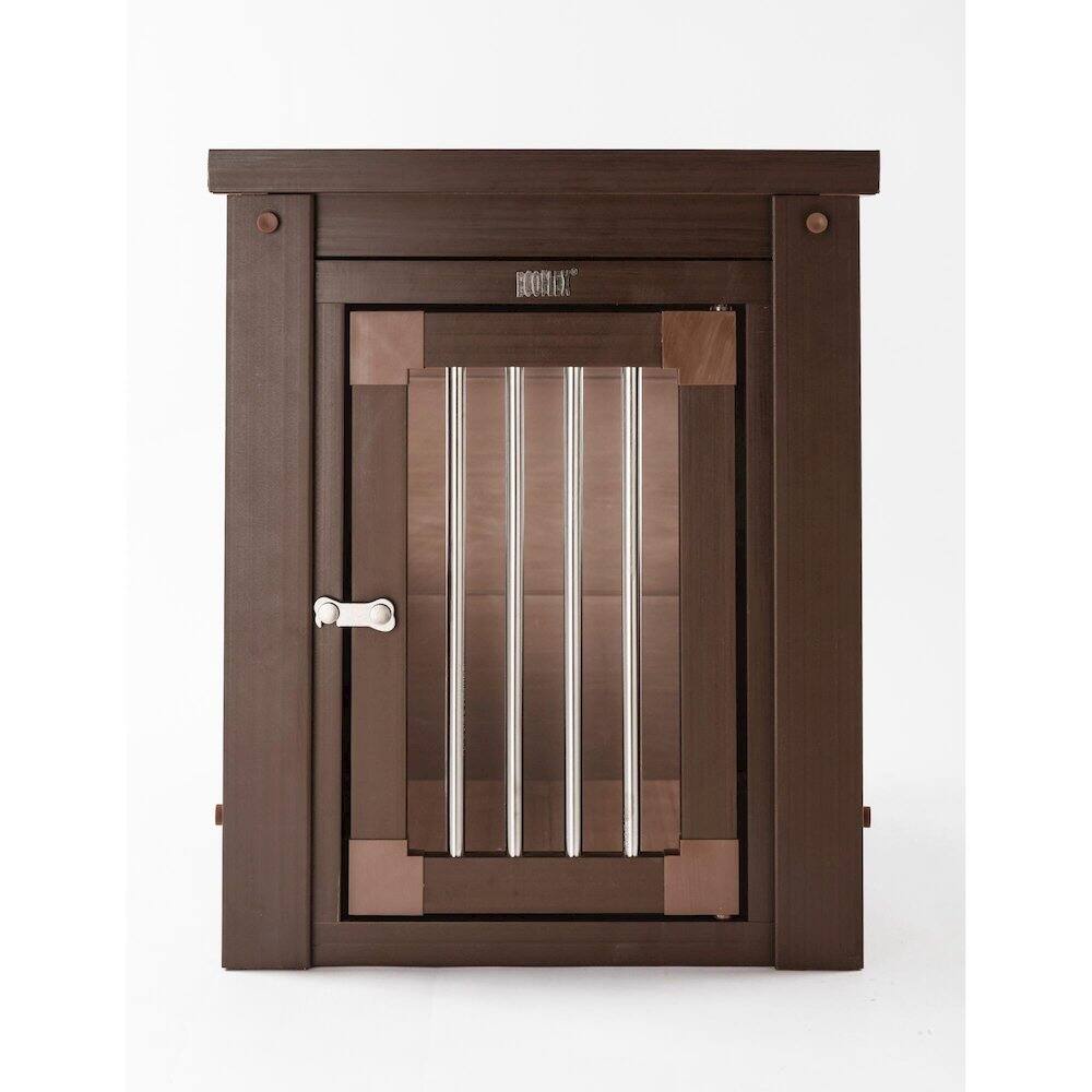 Angle. New Age Pet - ECOFLEX Dog Crate End Table - Russet Small.