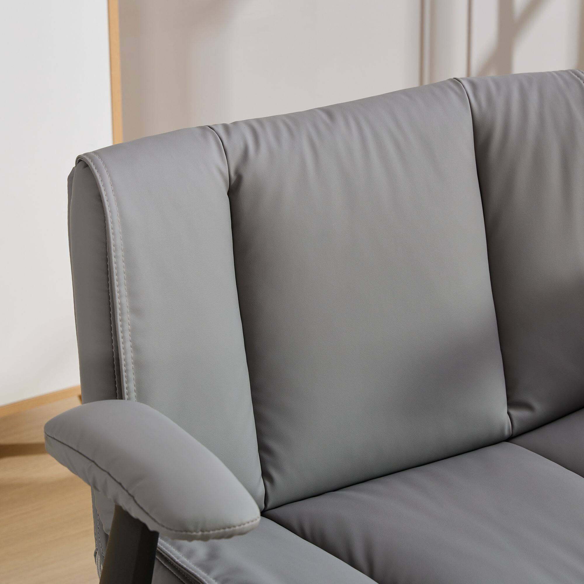 Back. Akoasm - Leather Cross Legged Office Chair Ergonomic Desk Chair with Flip-Up Armrests, Wheels for Home Office, Vanity-Grey - Grey.