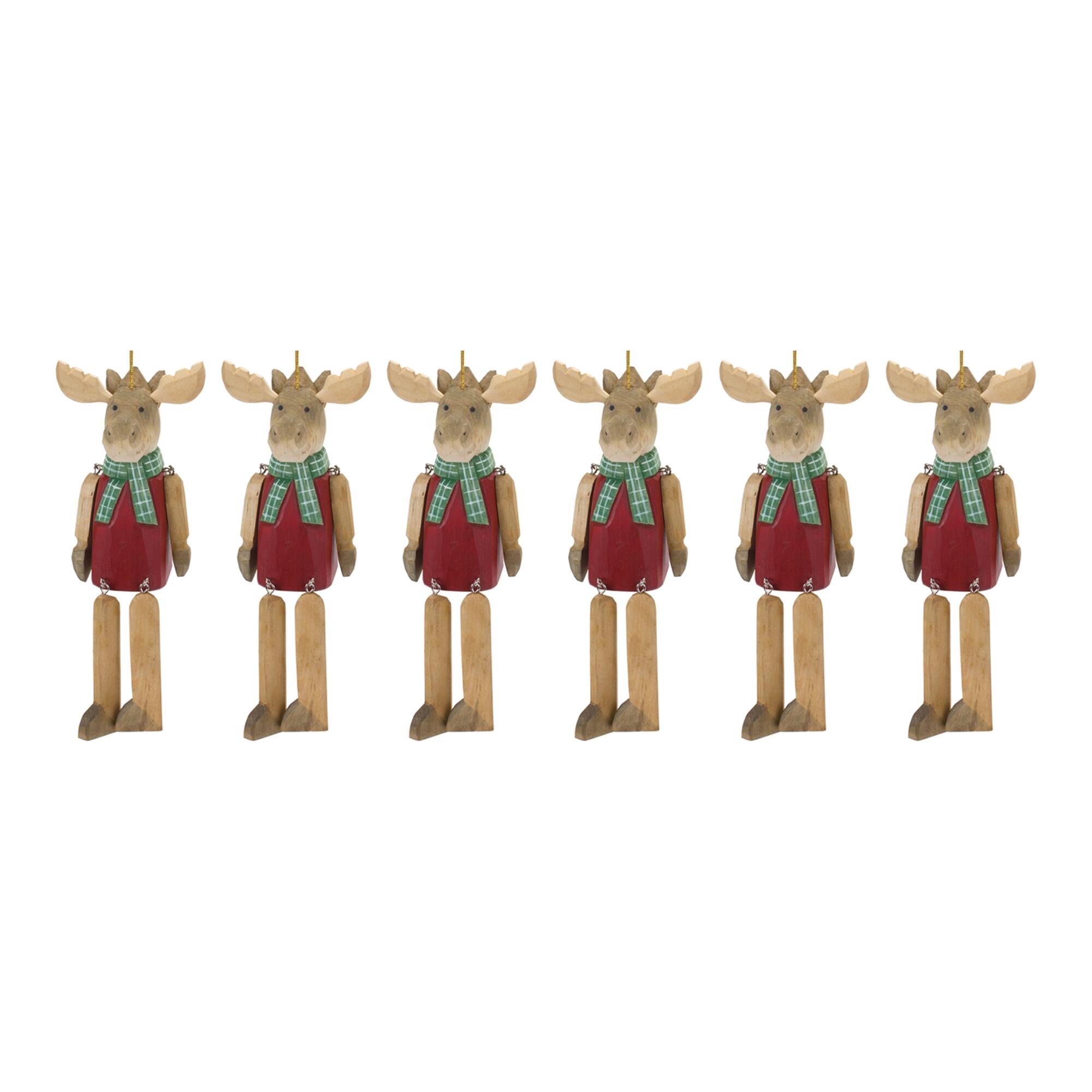 Left. BreeBe - Dangle Moose Ornament (Set of 6) - Red, Brown.
