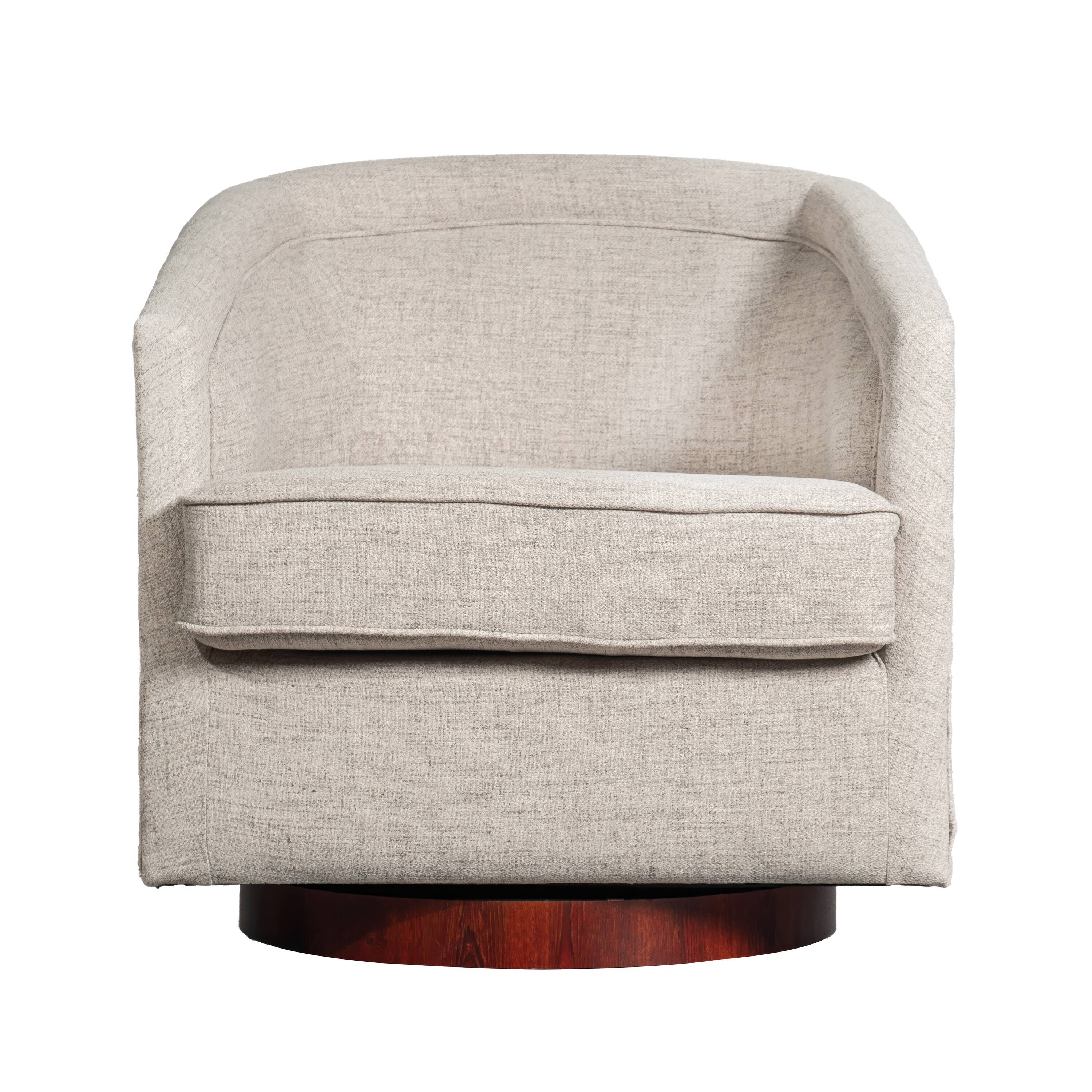 Alt View 9. Emma + Oliver - Della Club Style Barrel Accent Chair with 360 Degree Swivel Brushed Gold Vinyl Wrapped Base and Sloped Armrests - Cream.