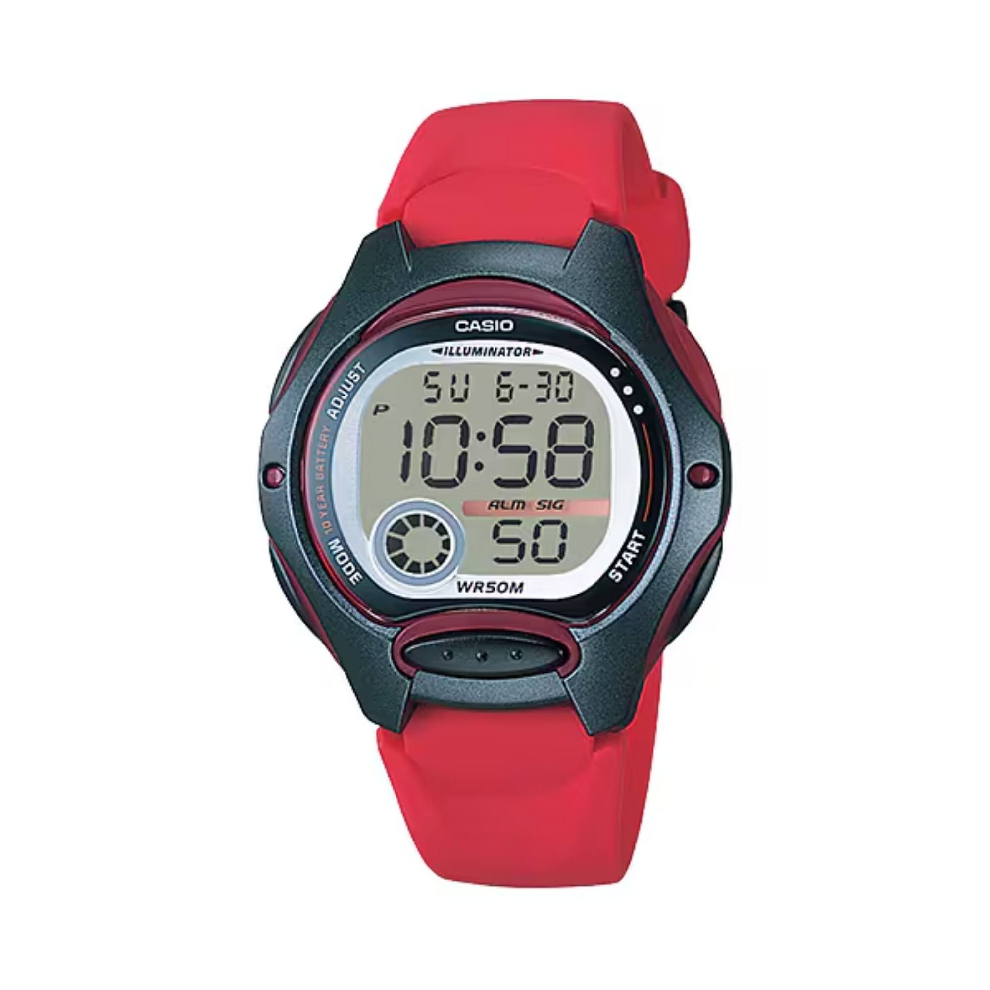 CASIO ILLUMINATOR ADJUST SU 6-30 P BATTERY 10:58 RLM SIG 50 MODE START WRSOM